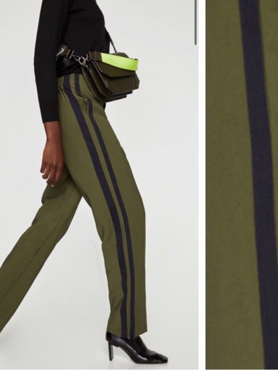 Zara Pants - Zara Olive Green Wide-Leg Pants with Black Side Stripes